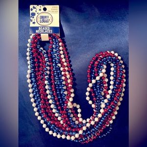 Beaded necklaces 8 pieces - red, white & blue